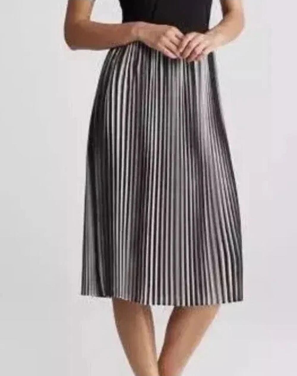 Eileen Fisher Womens L Ombre Pleated Midi Skirt Gray Black Accordion